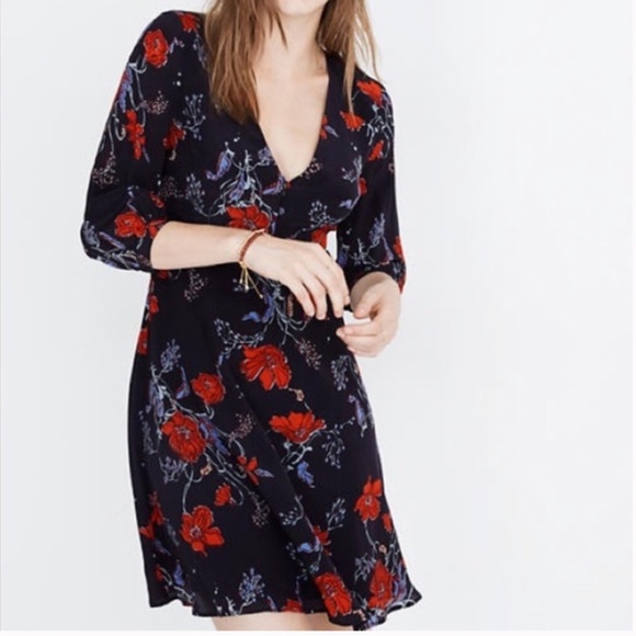 Madewell Dresses & Skirts - Madewell Windblown Poppies Ruffle Waist Silk Dress 2